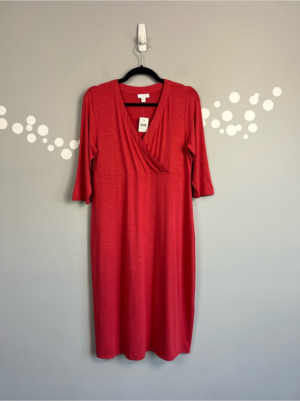 J. Jill NWT Dark Poppy Faux Wrap Midi Dress 3/4 Sleeve Size S